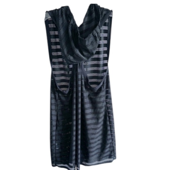 Calvin Klein Crochet Black Stripe Cover-Up Tunic Sz S/M Hooded Racerback Beachy - Picture 4 of 13